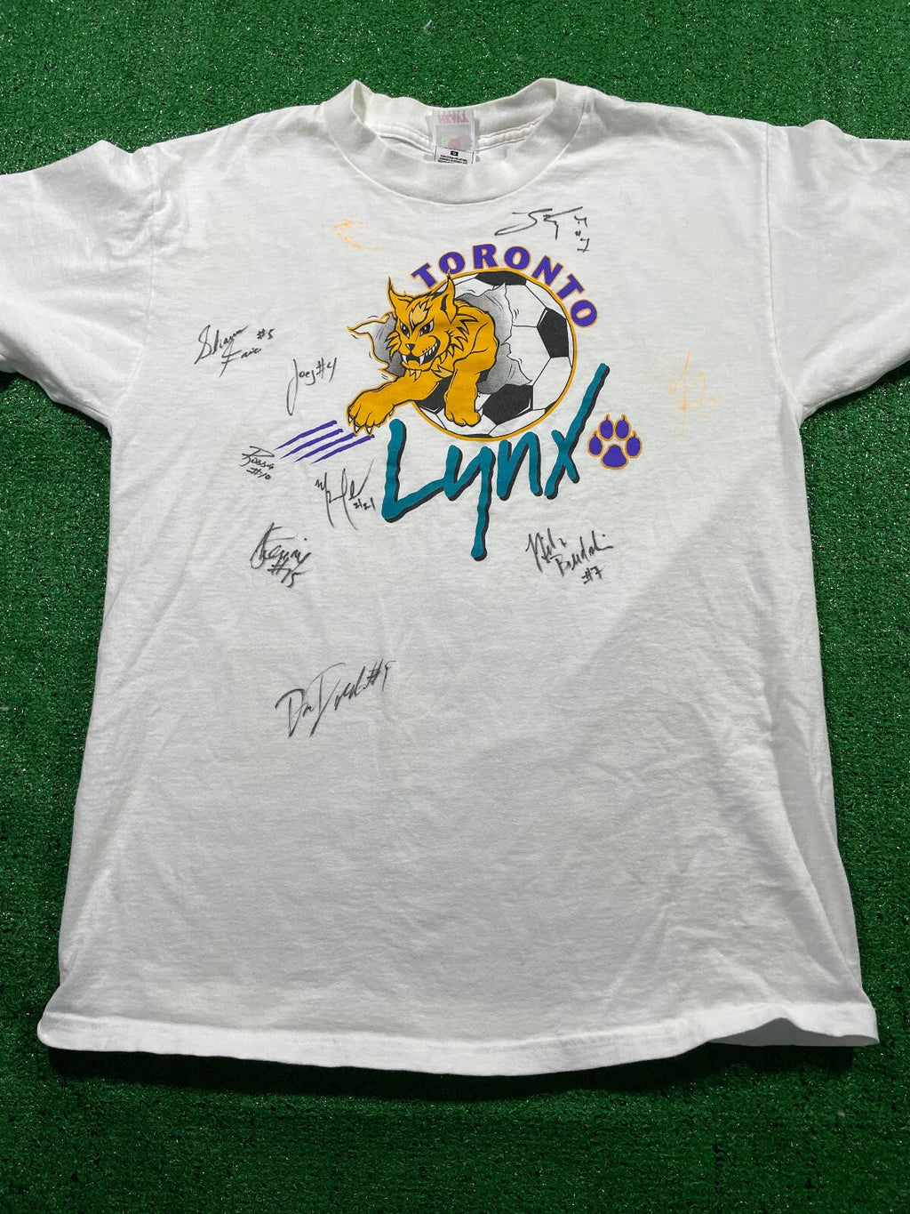 Vtg 90s Toronto Lynx T-Shirt Sz Large White USL Soccer Worn Signed