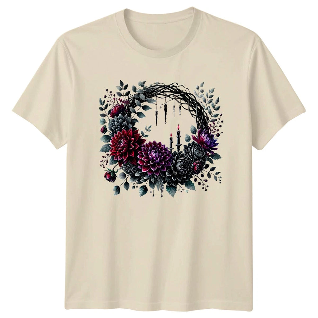Gothic Floral Candle Wreath T-Shirt Dark Academia Goth Aesthetic Birthday Gift