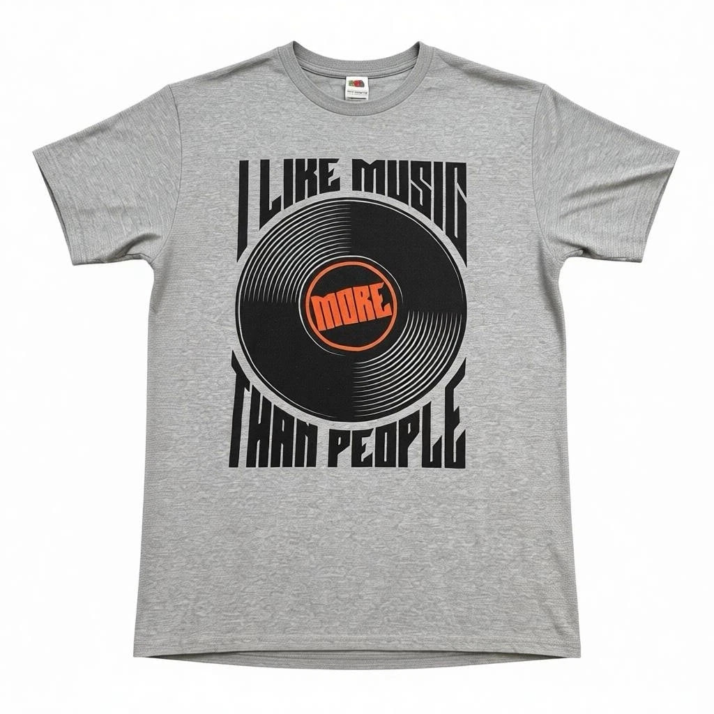 I Like Music More Than People | Gray Short Sleeve Graphic T-Shirt  Funny Tee S