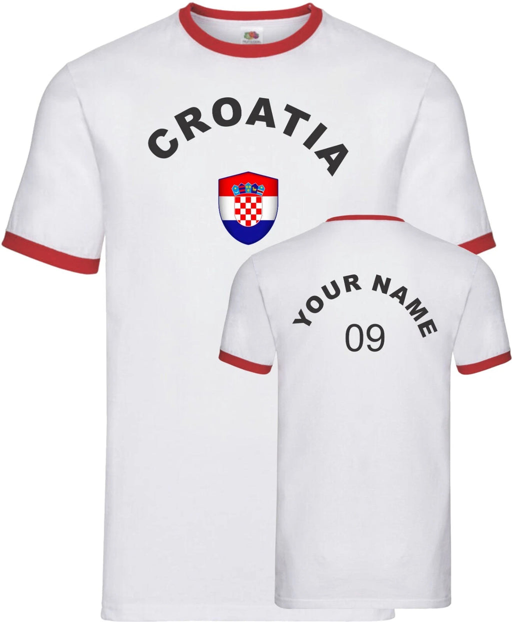 Personalised Croatia Football Ringer T-Shirt Soccer Fans Sport Flag Badge Gift