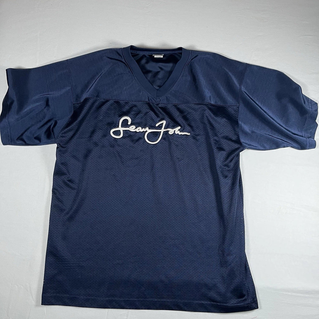 SEAN JOHN FOOT BALL SHIRT Y2K STYLE MADE IN USA X-LARGE VINTAGE BLUE JERSEY