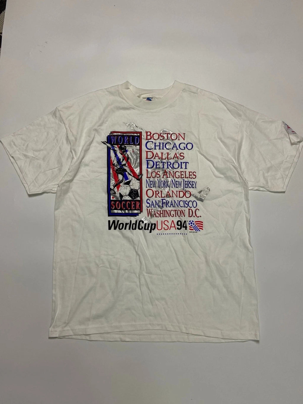 Vintage 1994 World Cup USA94 T-Shirt Soccer Graphic White Tee Made in USA