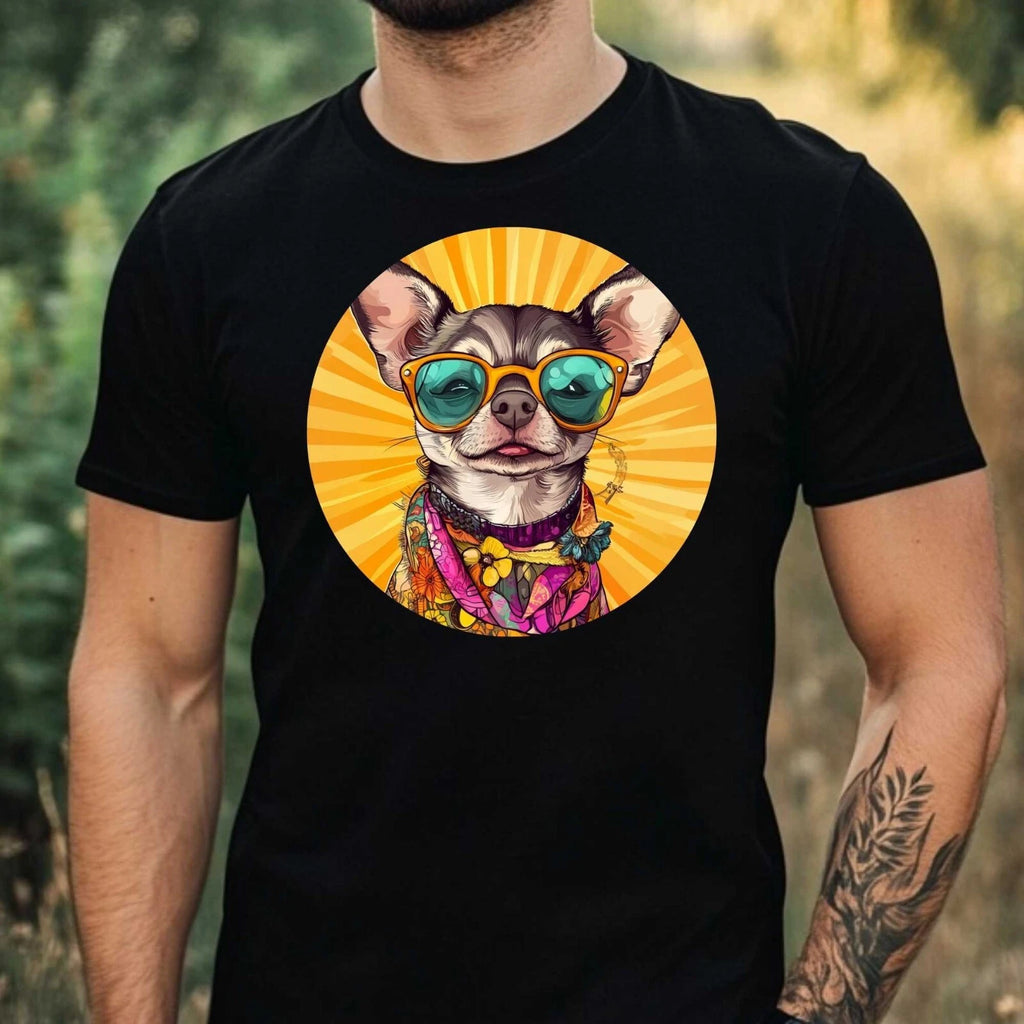 Mens Chihuahua Dog Hippie Motif Cotton T-Shirt Size XS to 5XL