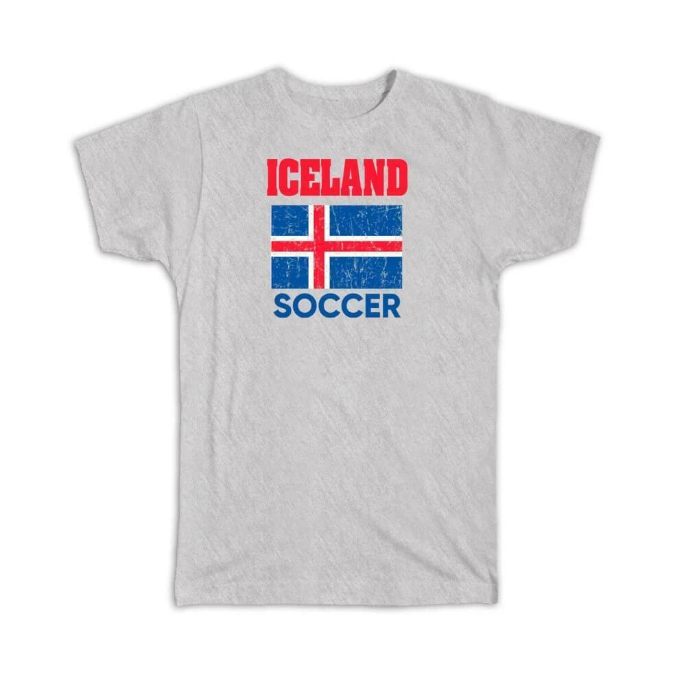 Gift T-Shirt : Iceland Distressed Flag Soccer Football Team Icelandic Country