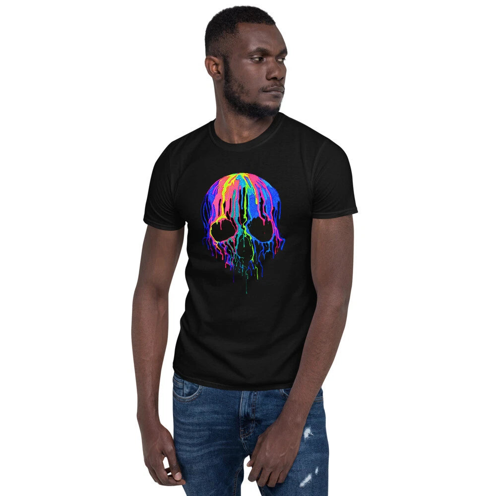 COLORFUL SKULL PAINT MELTING NEON TRENDY GRAPHIC Short-Sleeve Unisex T-Shirt