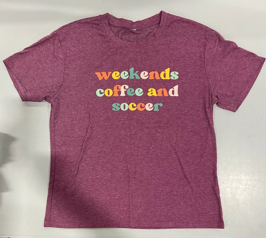 SOCCER MOM TEES WEEKENDS COFFEE SOCCER SOCCER AUNTIE T-SHIRT - HEATHER MAROON L