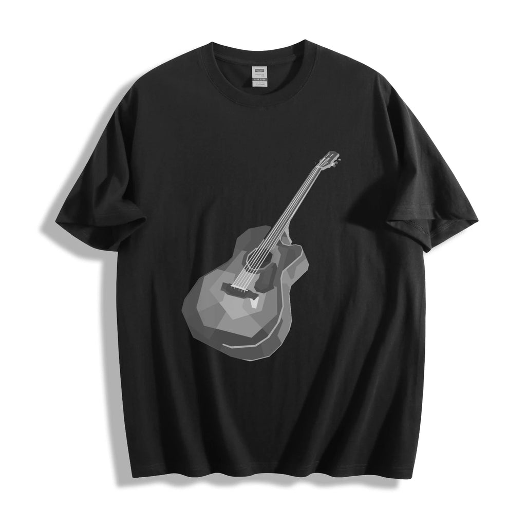 Geometric Acoustic Guitar T-Shirt - Modern Monochrome Design Unisex Tee