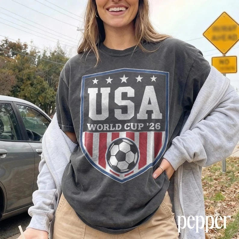 USA World Cup 26 Soccer Shirt, American Flag Football Graphic Tee