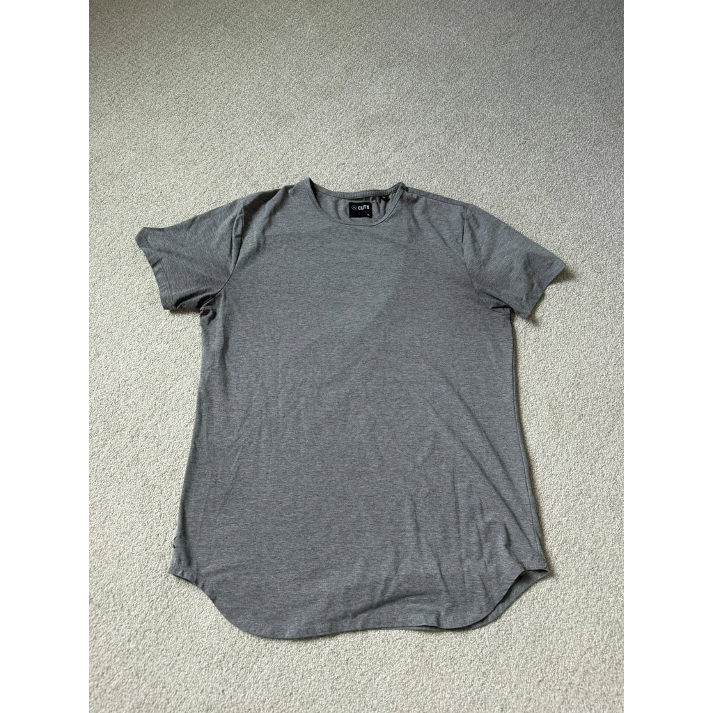 Cuts Minimalist T-Shirt Size XL Grey Curved Hem