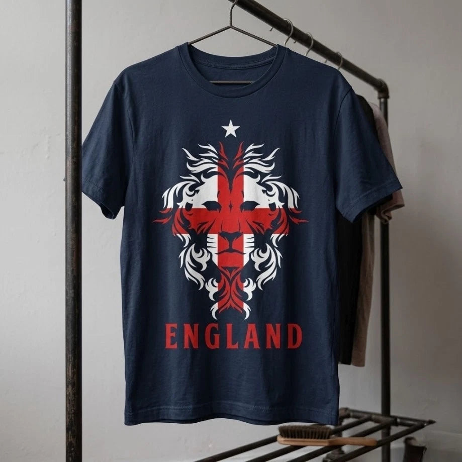 England Soccer Shirt St George Cross Lion Flag World Cup National Team Fan Tee