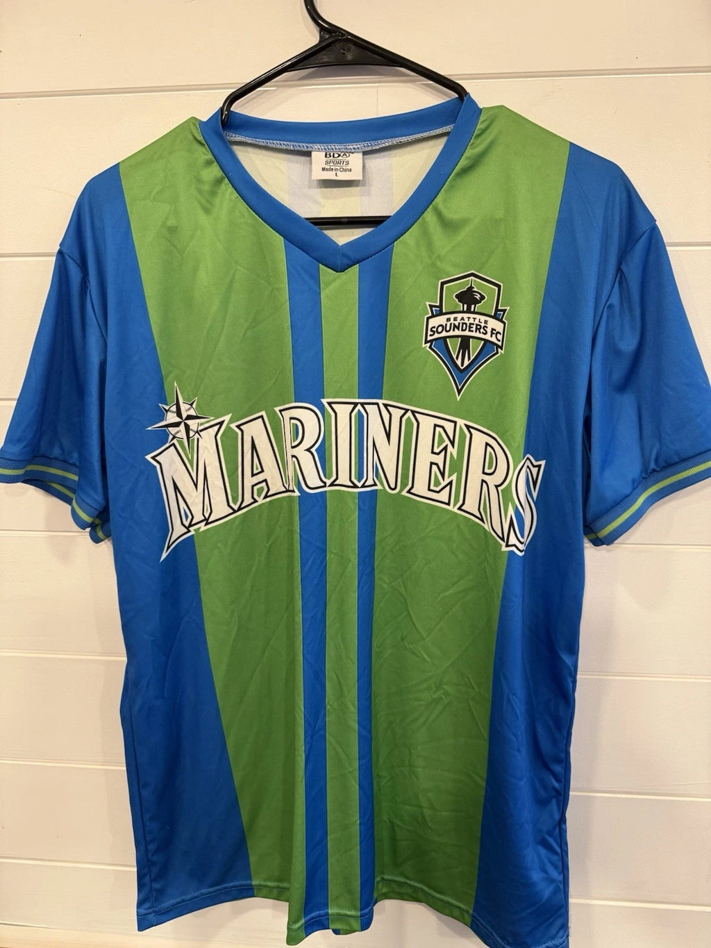 SEATTLE MARINERS x SOUNDERS FC Shirt MLB BASEBALL x MLS SOCCER JERSEY Sz Adult L