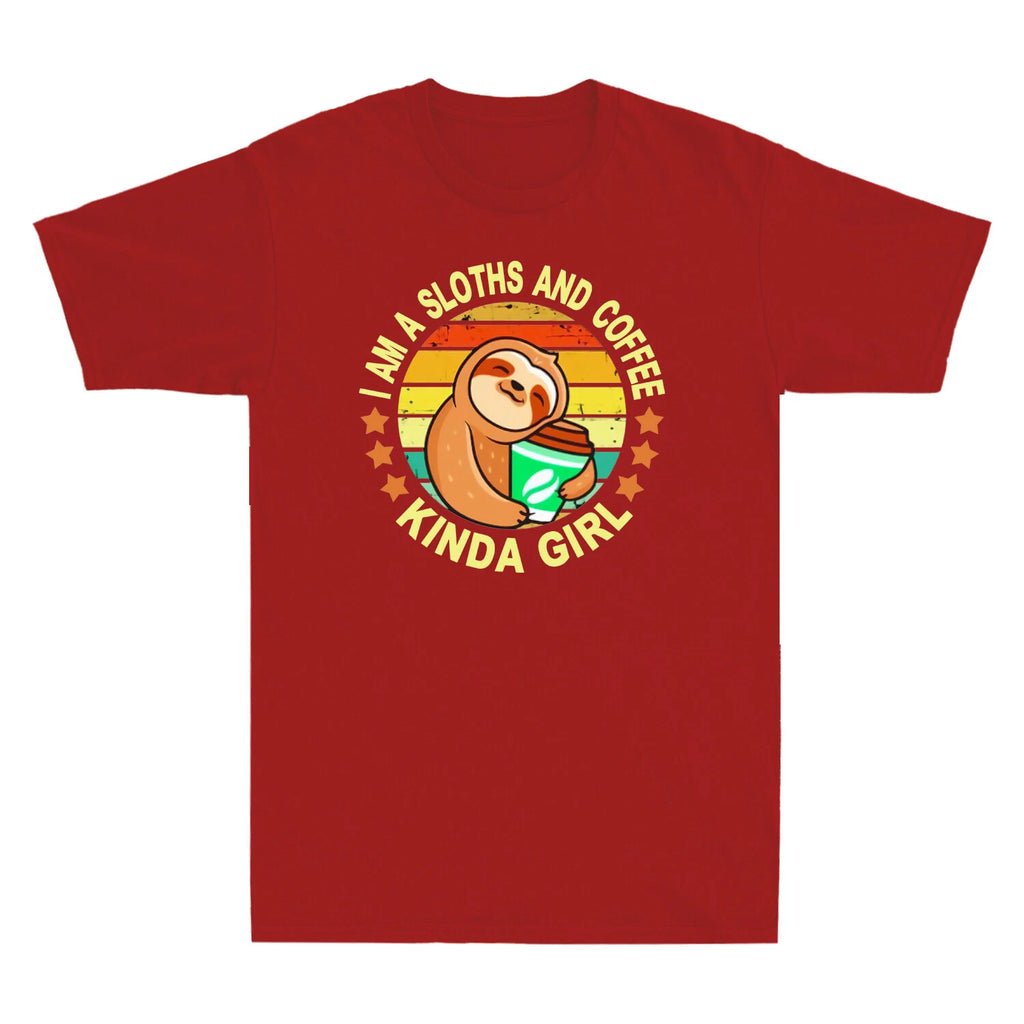 I Am A Sloths And Coffee Kinda Girl Vintage Men's T-Shirt Cotton Tee