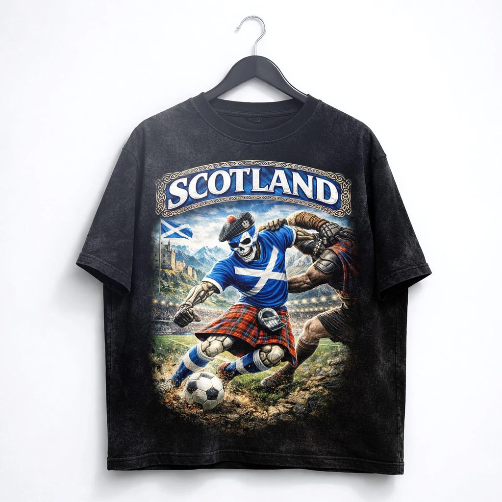 Scotland Soccer Skull Washed T-Shirt Highland Graphic Football Tee WC 2026