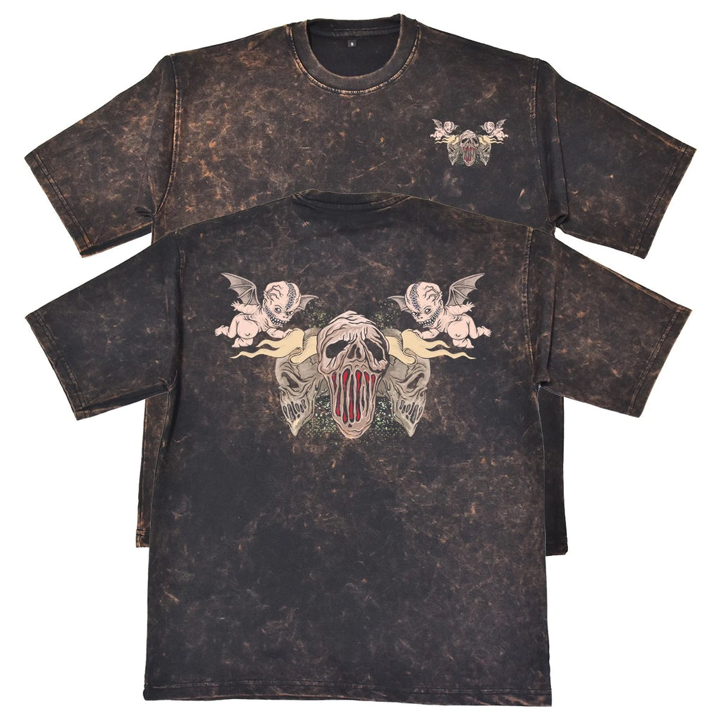 Gothic Skull Demon Unisex Mens Rust 240gsm French Terry Acid Wash T-Shirt Gift