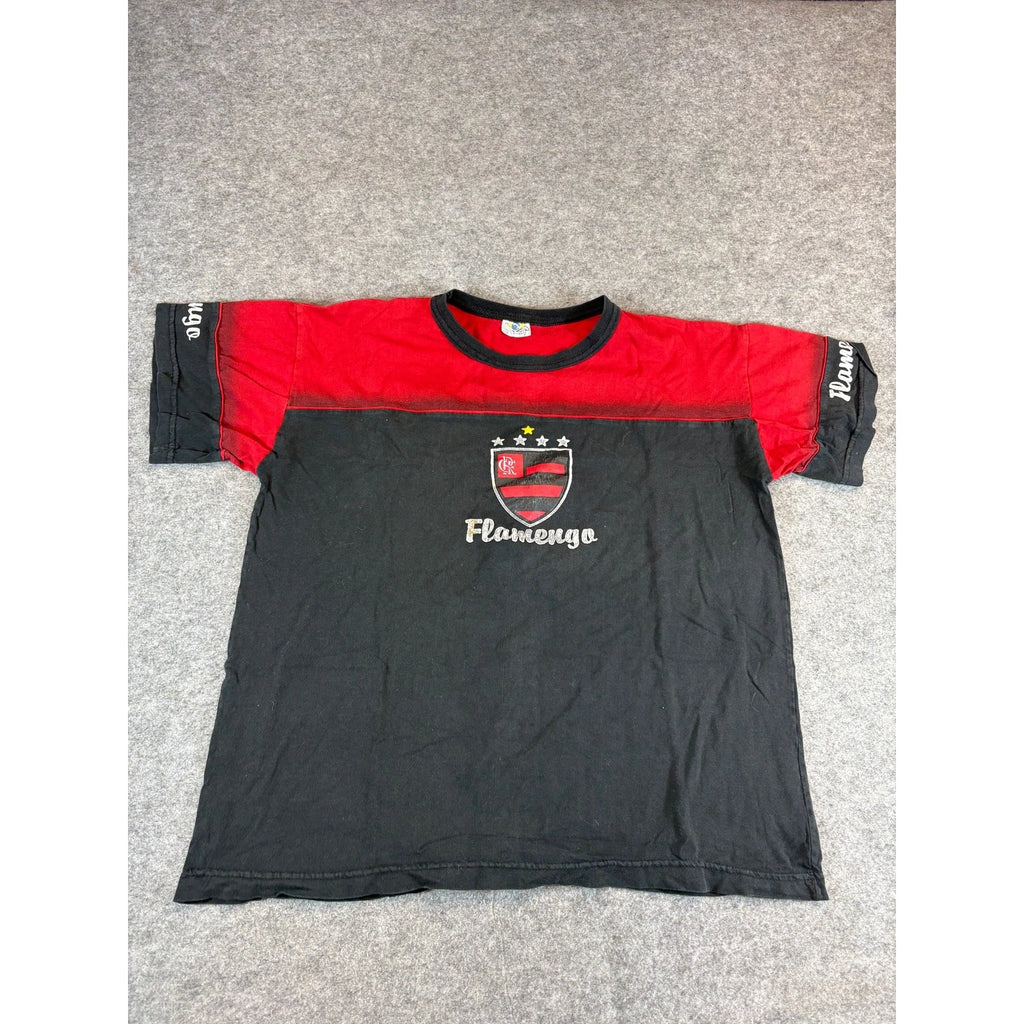 VTG Y2K Flamengo Football Club T-Shirt Mens L Black Red Retro Soccer Sportswear