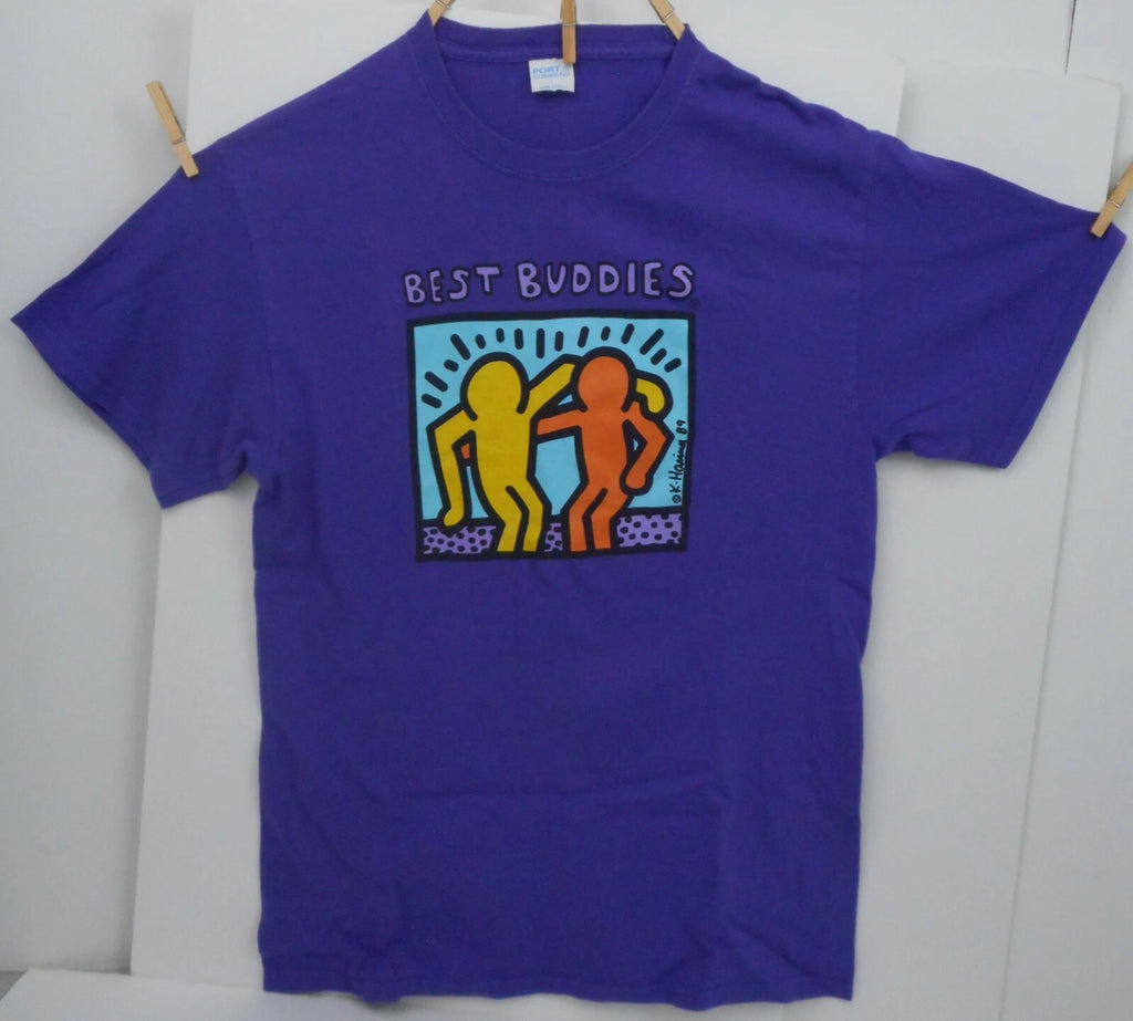 Vintage Keith Haring Pop Art M Best Buddies Miami Marlins Reverse Purple T-shirt