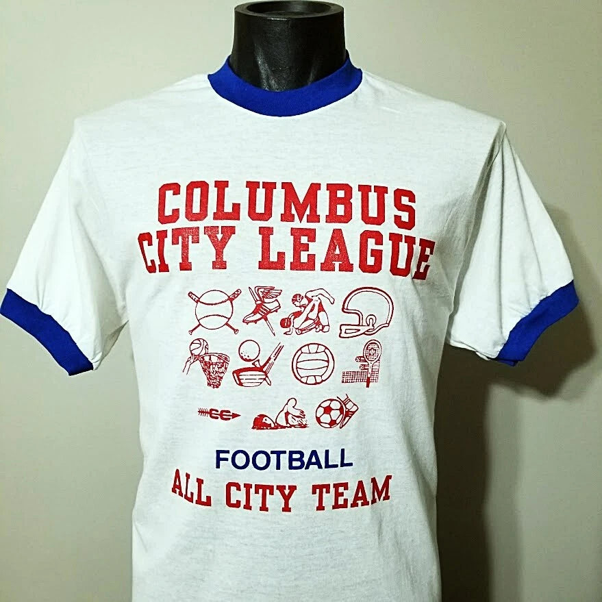 NOS Deadstock Vintage 80s Columbus All City Football T Shirt XL Tee Jays Ringer