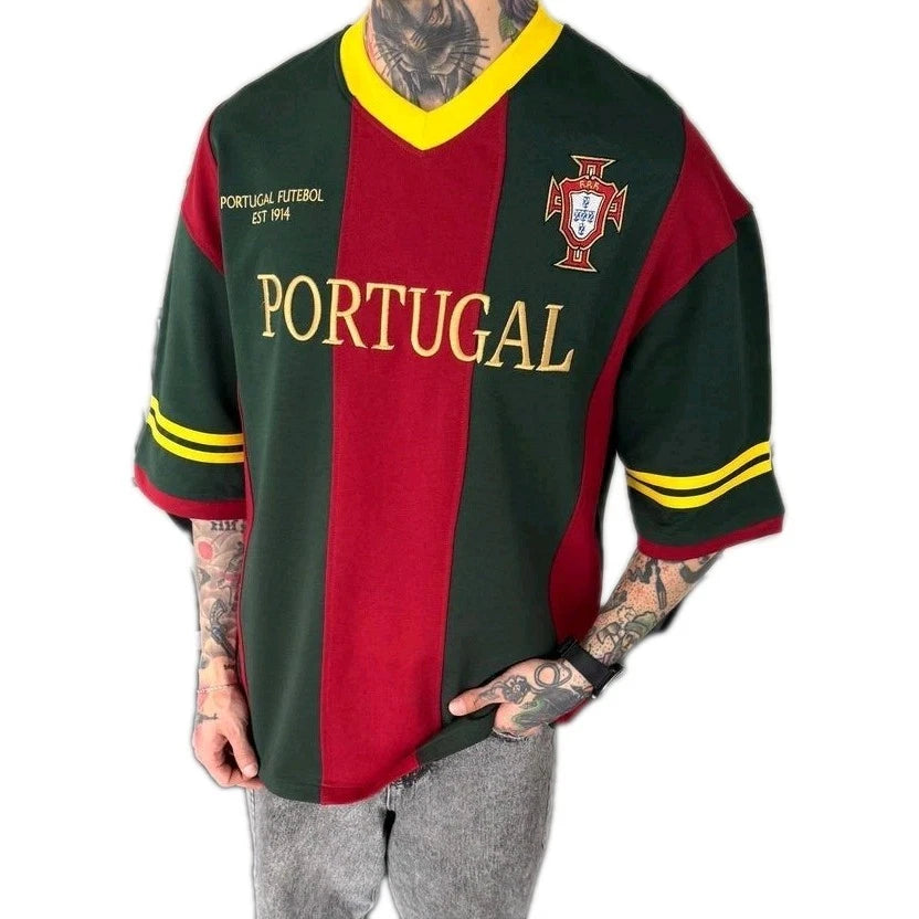 Mens fashion WORLD CUP Embroidery Multicolor V-Neck T-shirt PORTUGAL FUTBOL LOGO