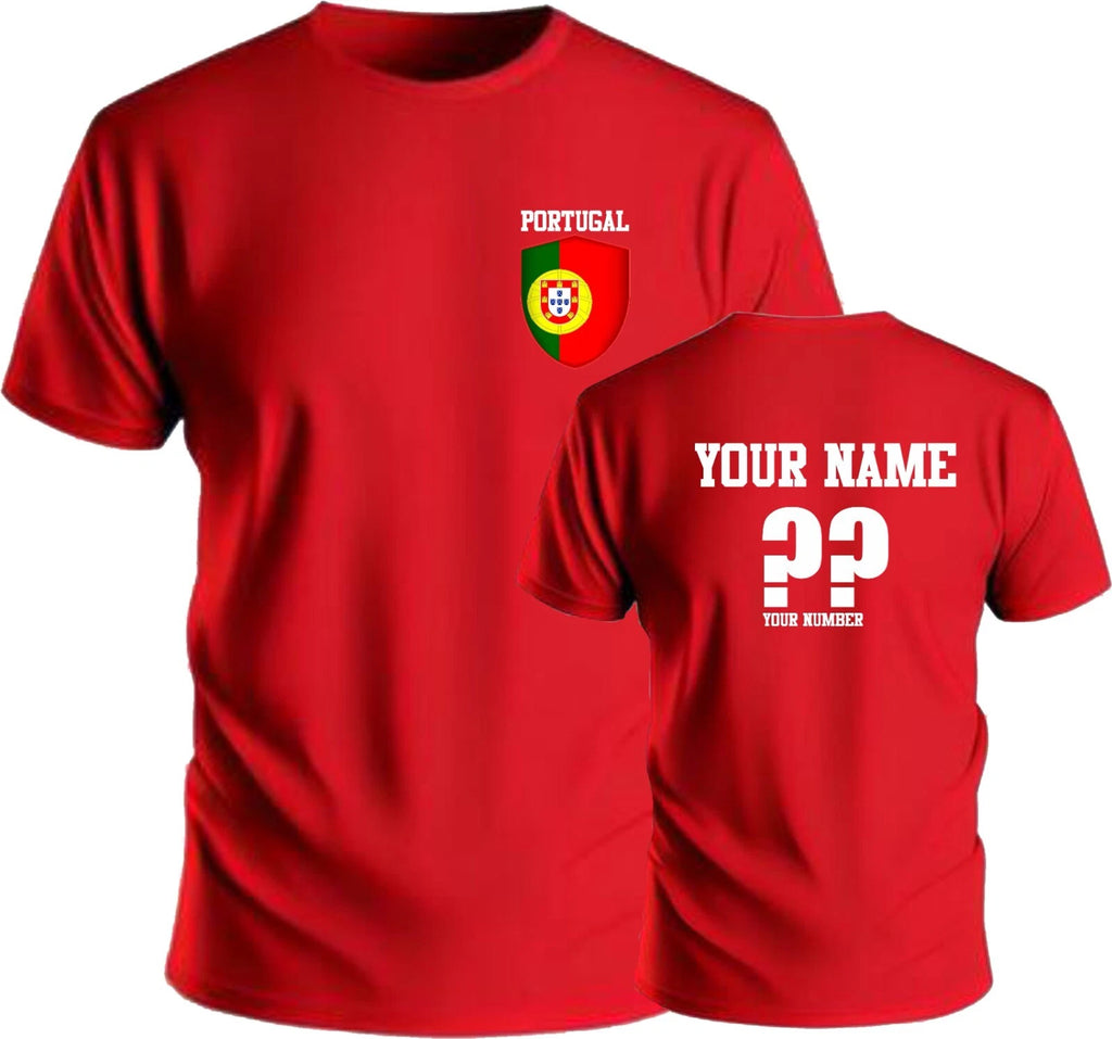 Personalise Portugal Football T-Shirt Soccer Fans Sports Costume Flag Badge Top