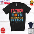 Custom Name Father Boys Surrounded By Balls; Father's Day Baseball Soccer Shirt