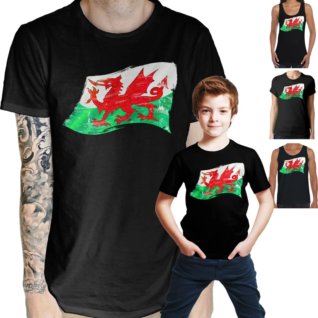 Wales Flag T Shirt - Welsh European Football Soccer Rugby Euros