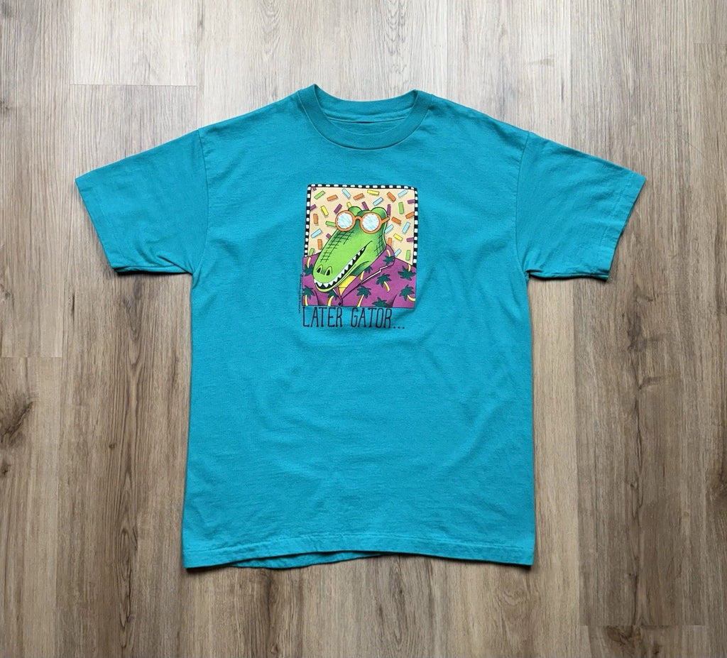 80s Vintage Later Gator Pop Art Retro T-Shirt Men’s Small Teal Funny Swamp