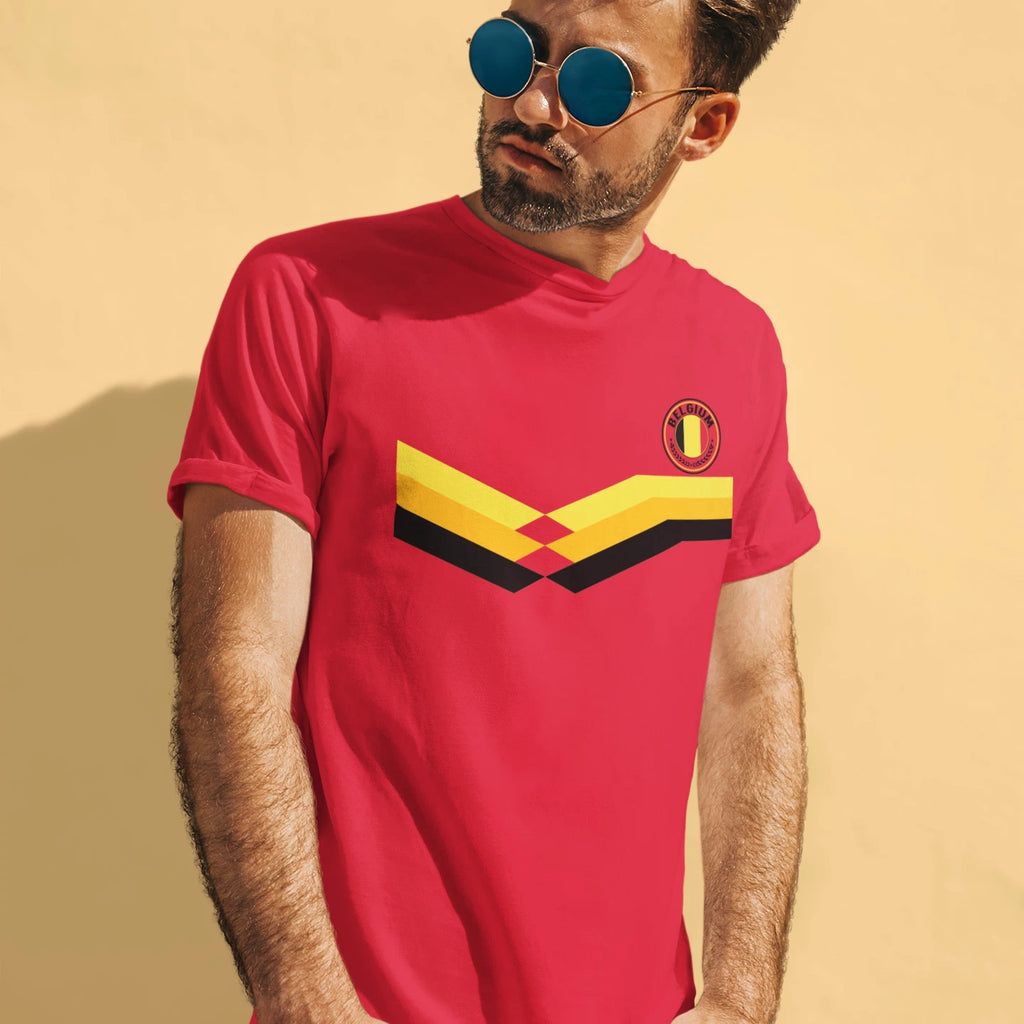 Mens BELGIUM Retro Strip Style Football TShirt  Belgian World Cup 2026 Kit