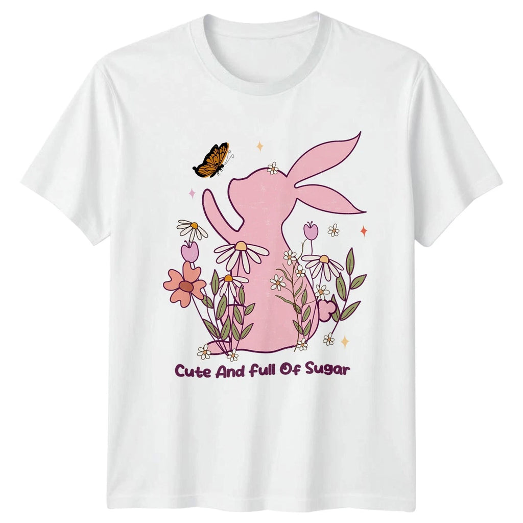 Cute And Full Of Sugar Womens T-Shirt Bunny Rabbit Lover Floral