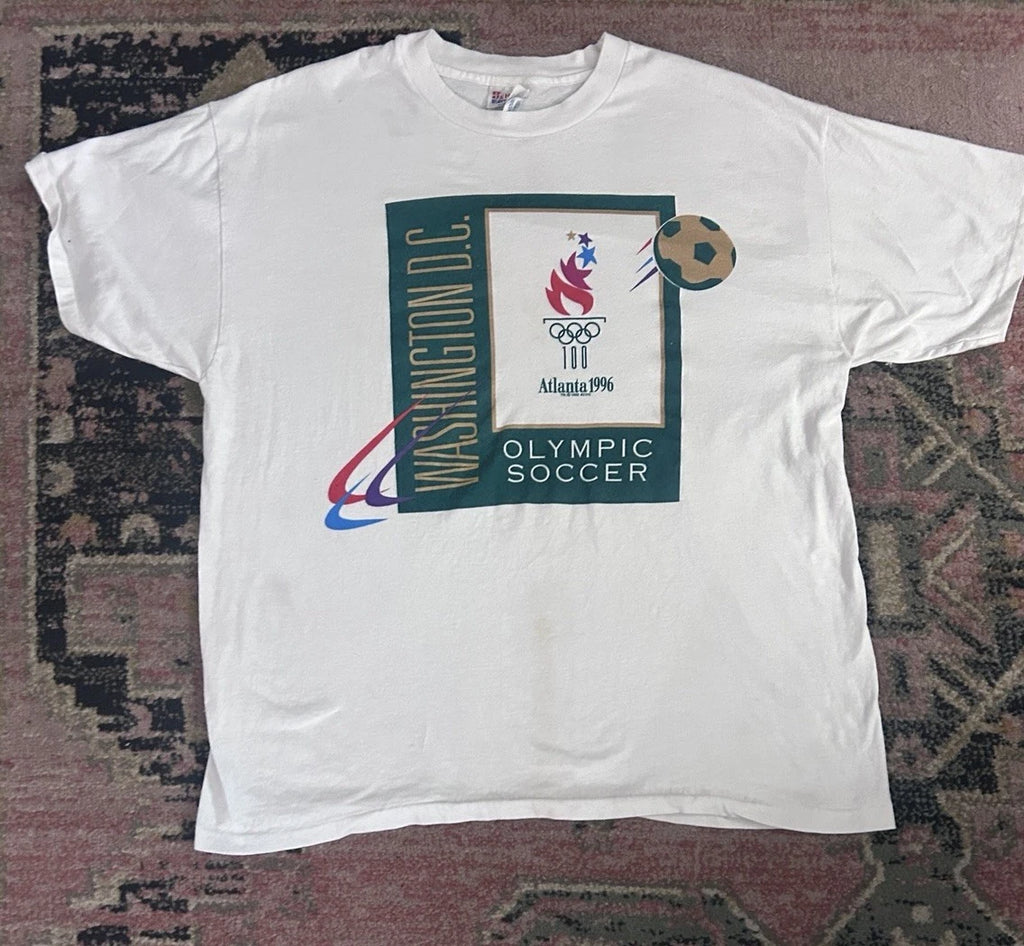 Vintage 1996 Atlanta Olympic Soccer T-Shirt Washington DC RFK Hanes XL