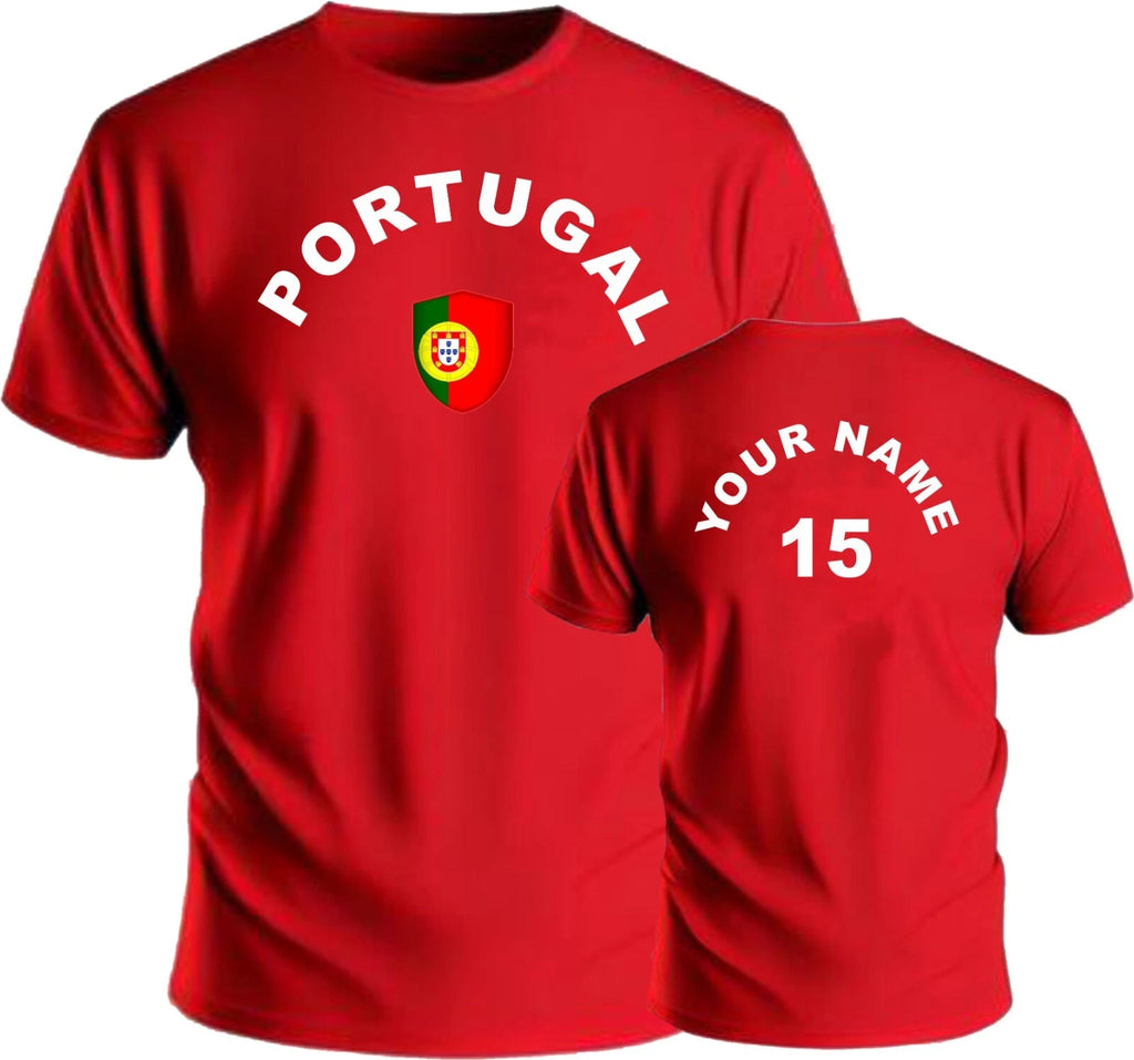 Personalise Portugal Football T-Shirt Soccer Fans Sports Costume Flag Badge Gift