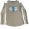 Miami Style M Long-Sleeve Cold-Shoulder Beige Cocoa Beach Florida Turtle Top