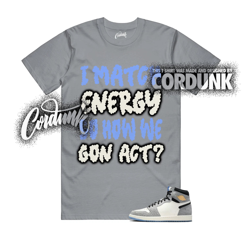 1 High OG All Star Cool Grey Sail Game Royal Black T Shirt Match MATCH