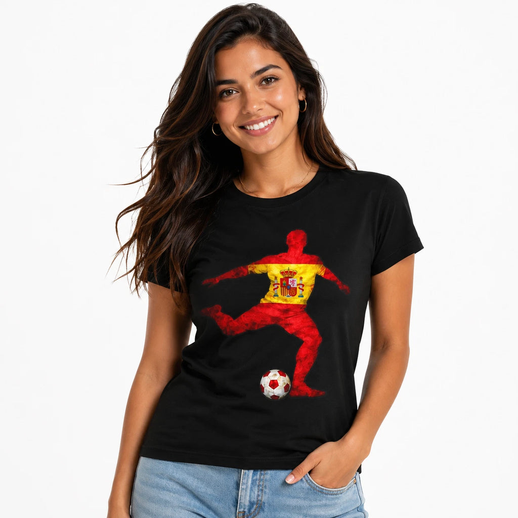Spain Flag Soccer Player T-Shirt Football Silhouette Spanish Jersey Tee