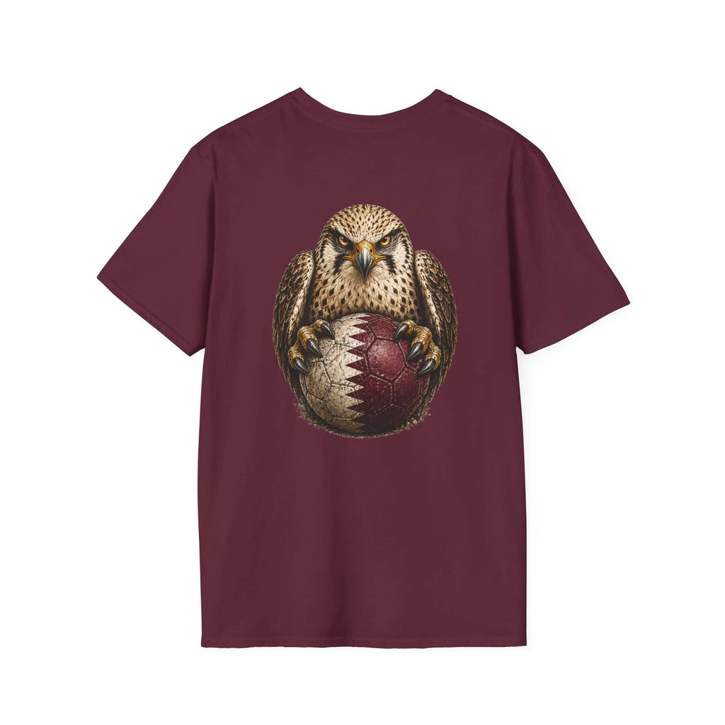 Qatar Falcon Soccer Ball T-Shirt Qatar Flag Football Fan Back Print Graphic Tee