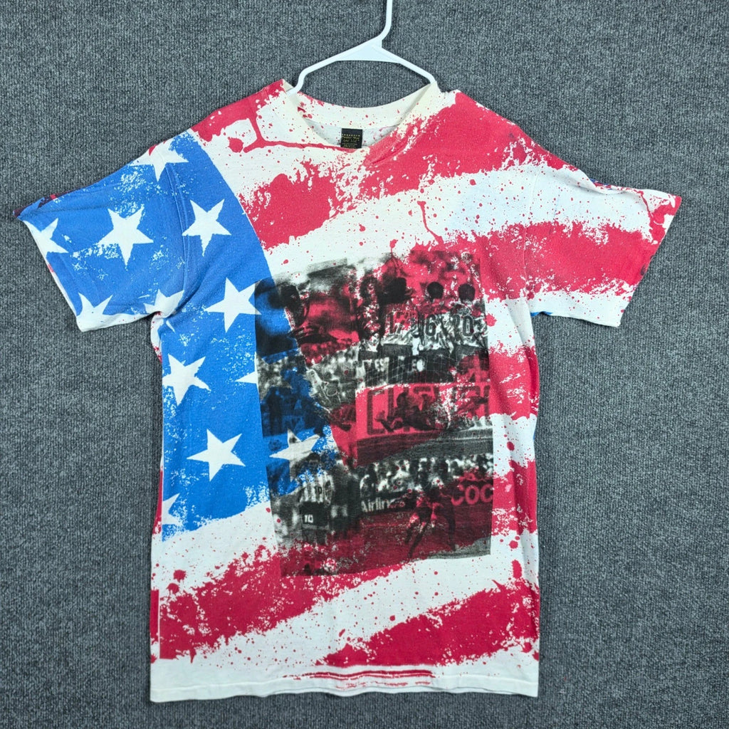 VTG 90s Center Star Shirt Mens One Size Soccer All Over Print American Flag USA