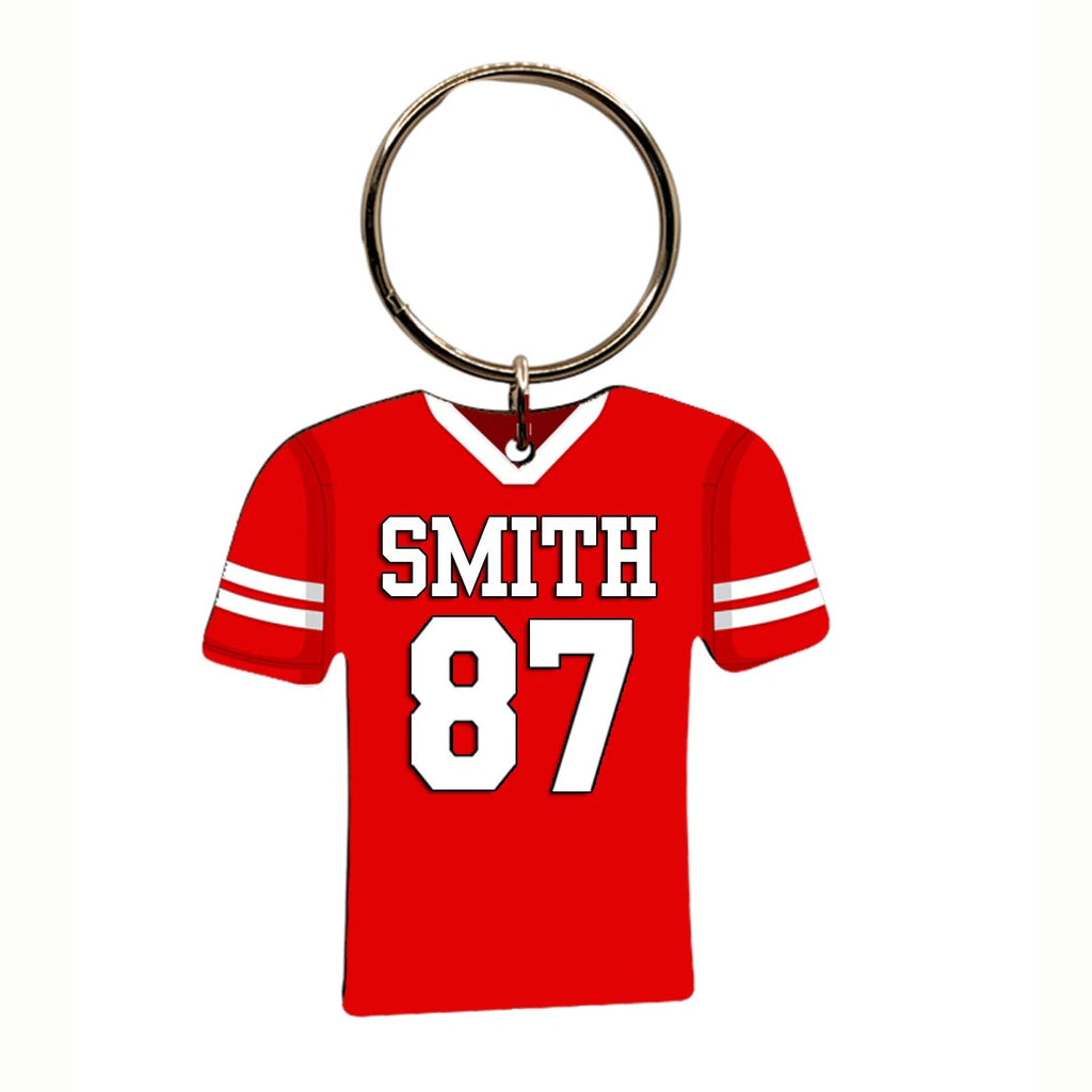 Personalized Sports Jersey Keychain Your Color Name & Number Soccer Football Fan