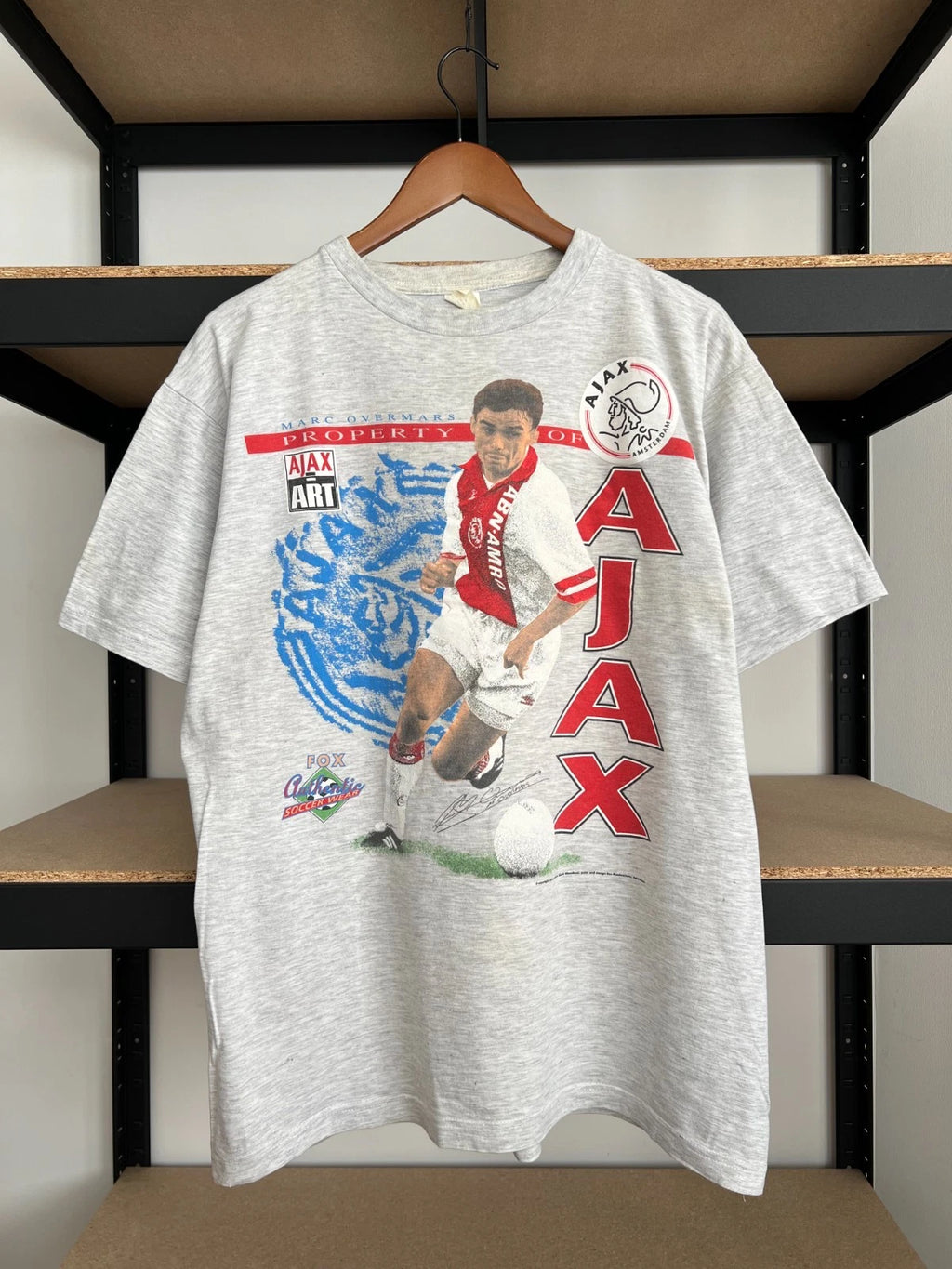 Vintage 90s Marc Overmars Ajax Amsterdam Art Soccer Football T-shirt Sz XL