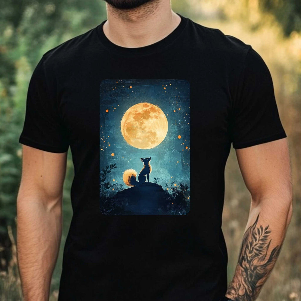 Mens Fox Full Moon Motif Cotton T-Shirt Size XS to 5XL