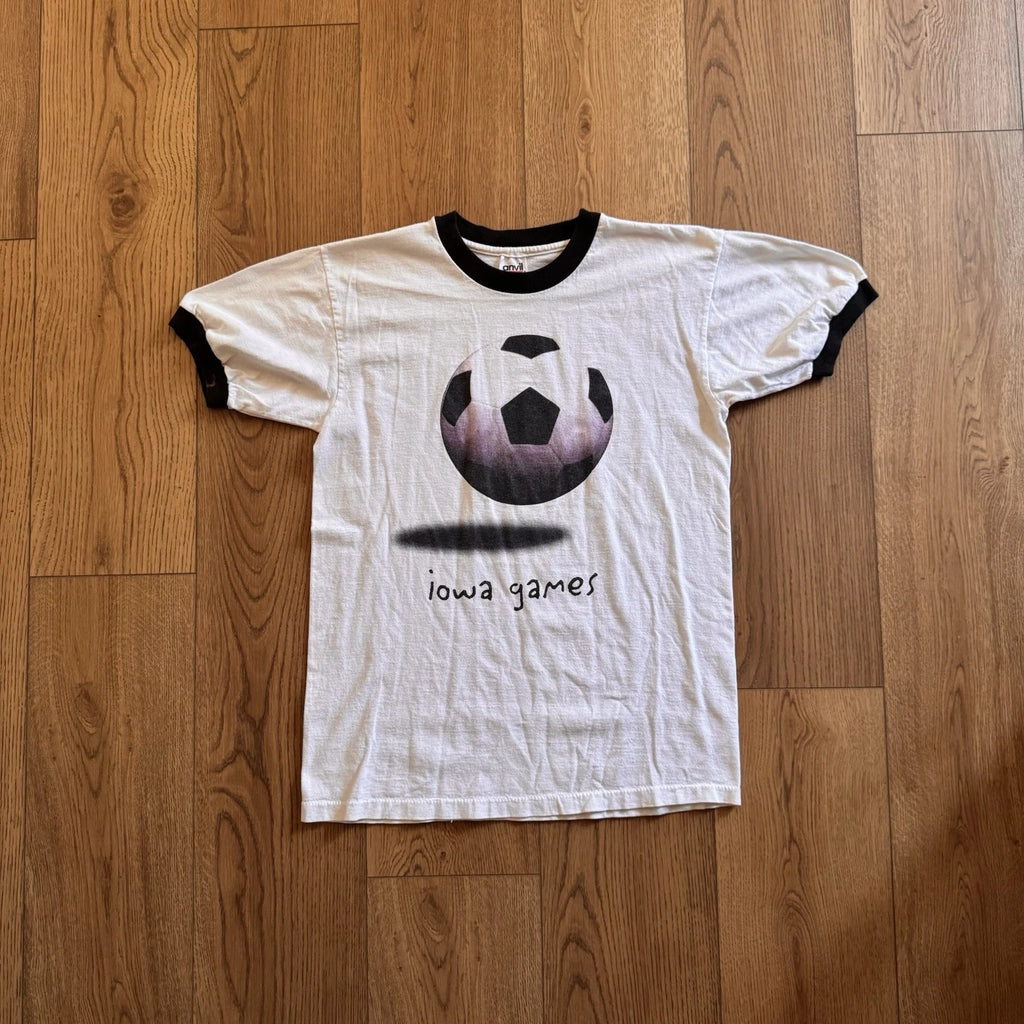 Vintage Iowa Soccer Games Soccer Ball White Mens Medium Shirt 90s Ringer USA