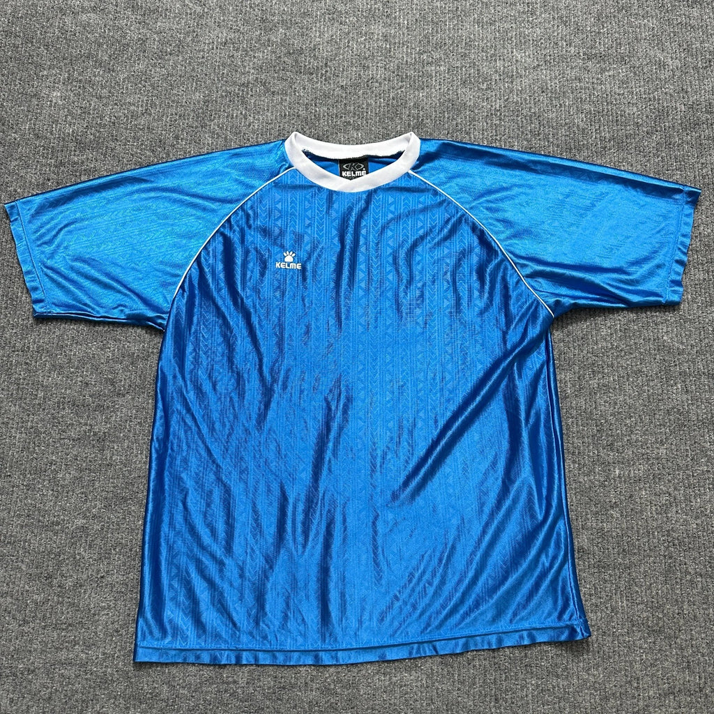 Kelme Futbol Mens Soccer Jersey XL Blue Vintage #4 Shirt Short Sleeve