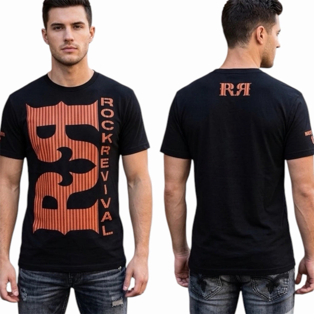 ROCK REVIVAL JEANS Black DOUBLE R Regular Fit Short Sleeve Graphic T-shirt NWT