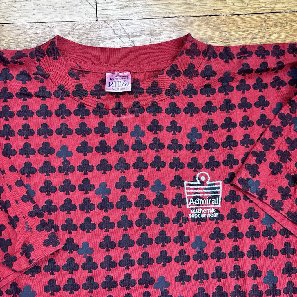 Vintage 90s Admiral Soccer Shirt All Over Print Black Red Futbol Club Size XL