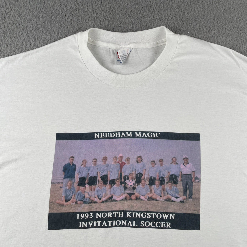 Vtg Hanes XL White T Shirt 1993 North Kingstown Soccer Invitational Made In USA