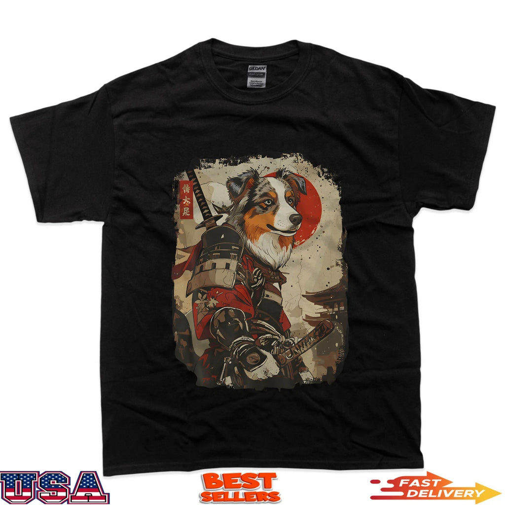 Samurai Australian Shepherd Dog Lover Vintage Mens Graphic T-Shirt