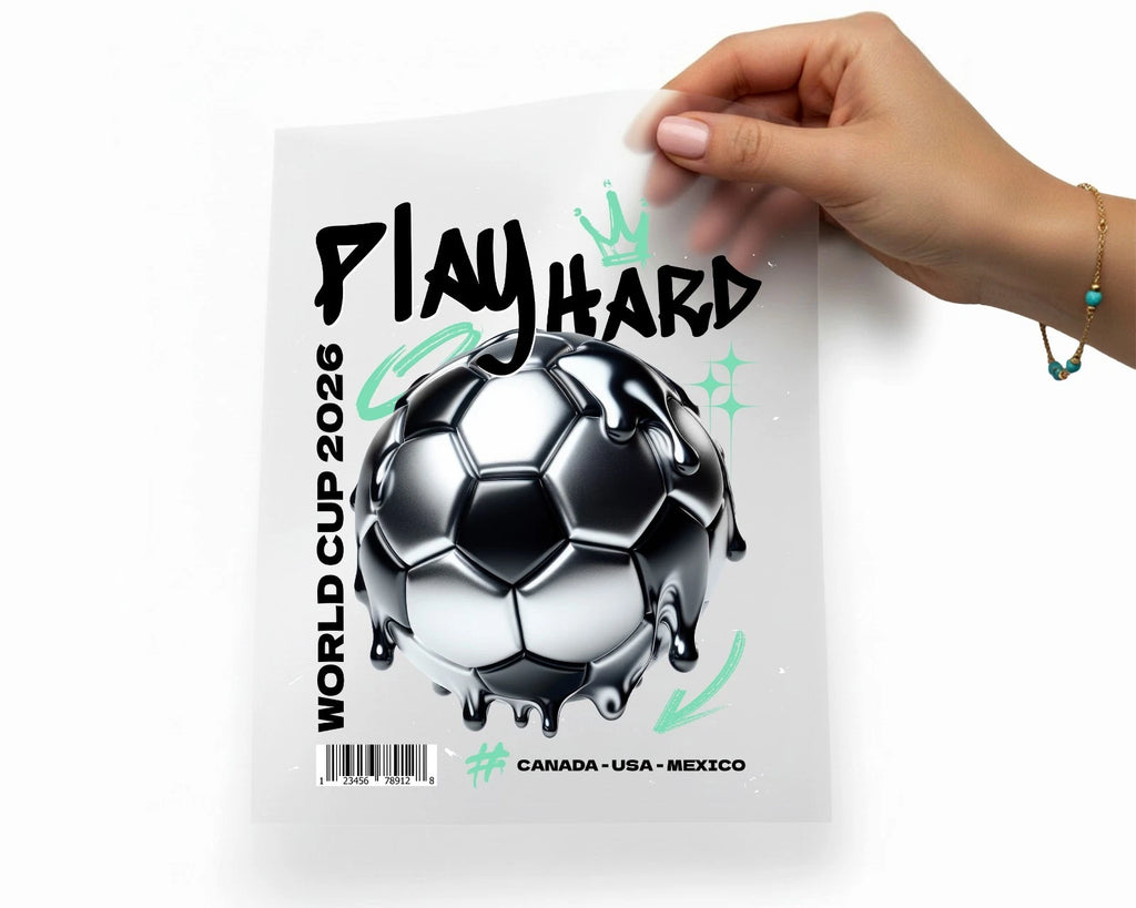 Play Hard Football Cup Iron On Transfers Canada USA Mexico World Soccer Fan DTF