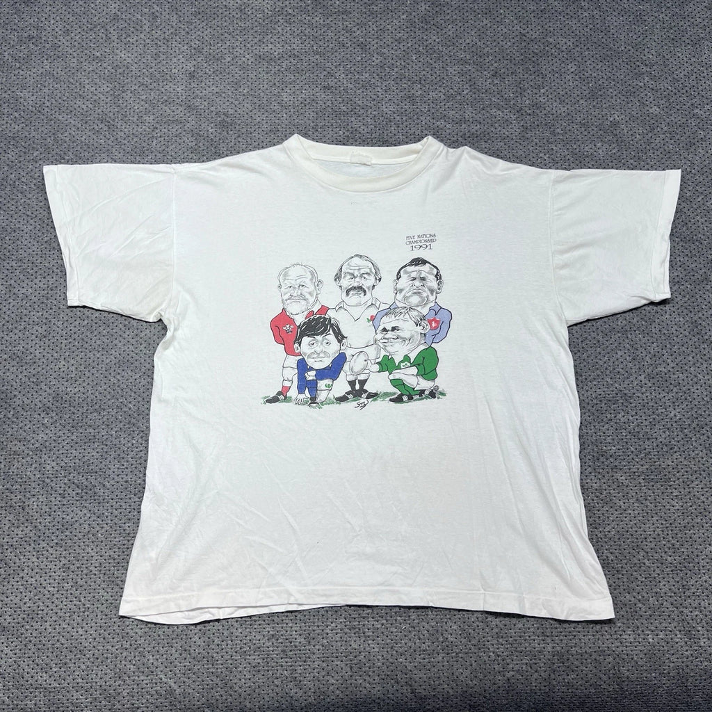 Vintage 1991 Soccer Five Nations Championship CARICATURE T-Shirt XL RARE MENS