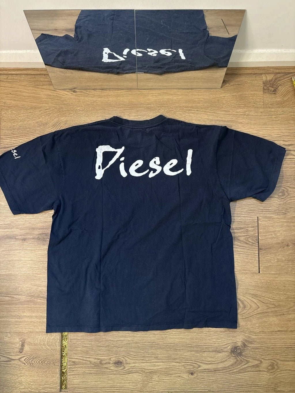 Heavyweight Diesel Men's T Shirt Back Spellout Minimalist Y2k Size XXL Blue
