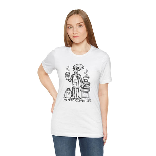 Alien Coffee Lover T-Shirt, Funny Graphic Tee, Extraterrestrial Java Drinker