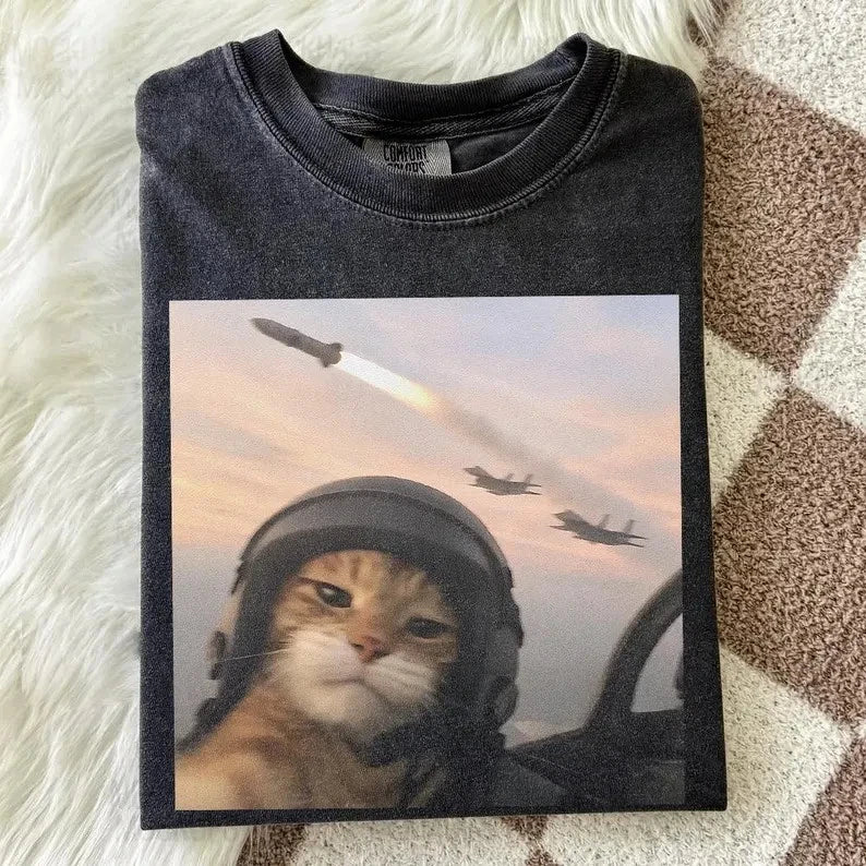 Pilot Cat Meme Shirt, Funny Jet Cat Tee, Cat Lover Gift, Cool Kitty Aviation Top