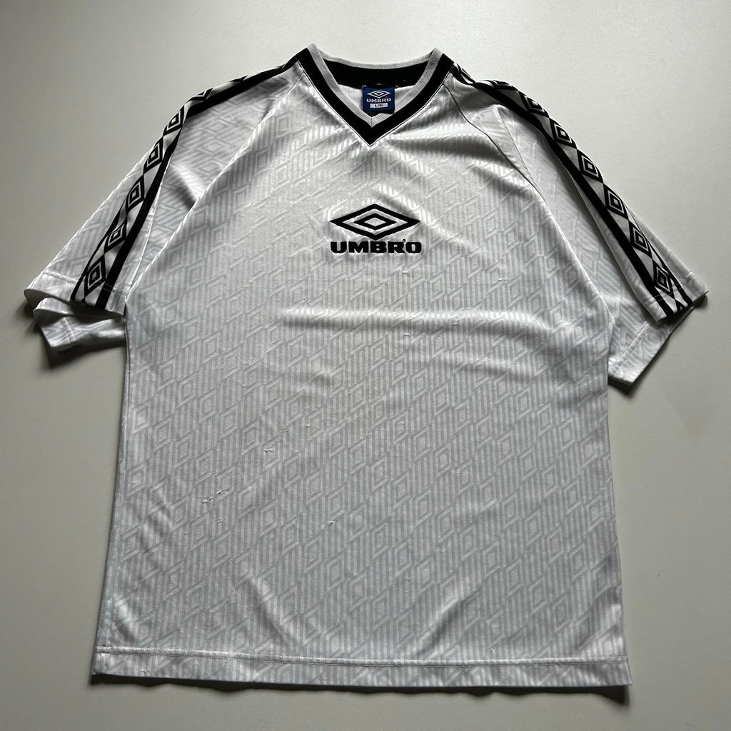 Vintage 90s Umbro Shirt Sz Large White Diamond Pattern Soccer Jersey Center Logo